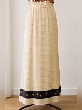 Genny Silk Maxi Skirt Cream | Elastic Waist Vintage Designer Skirt